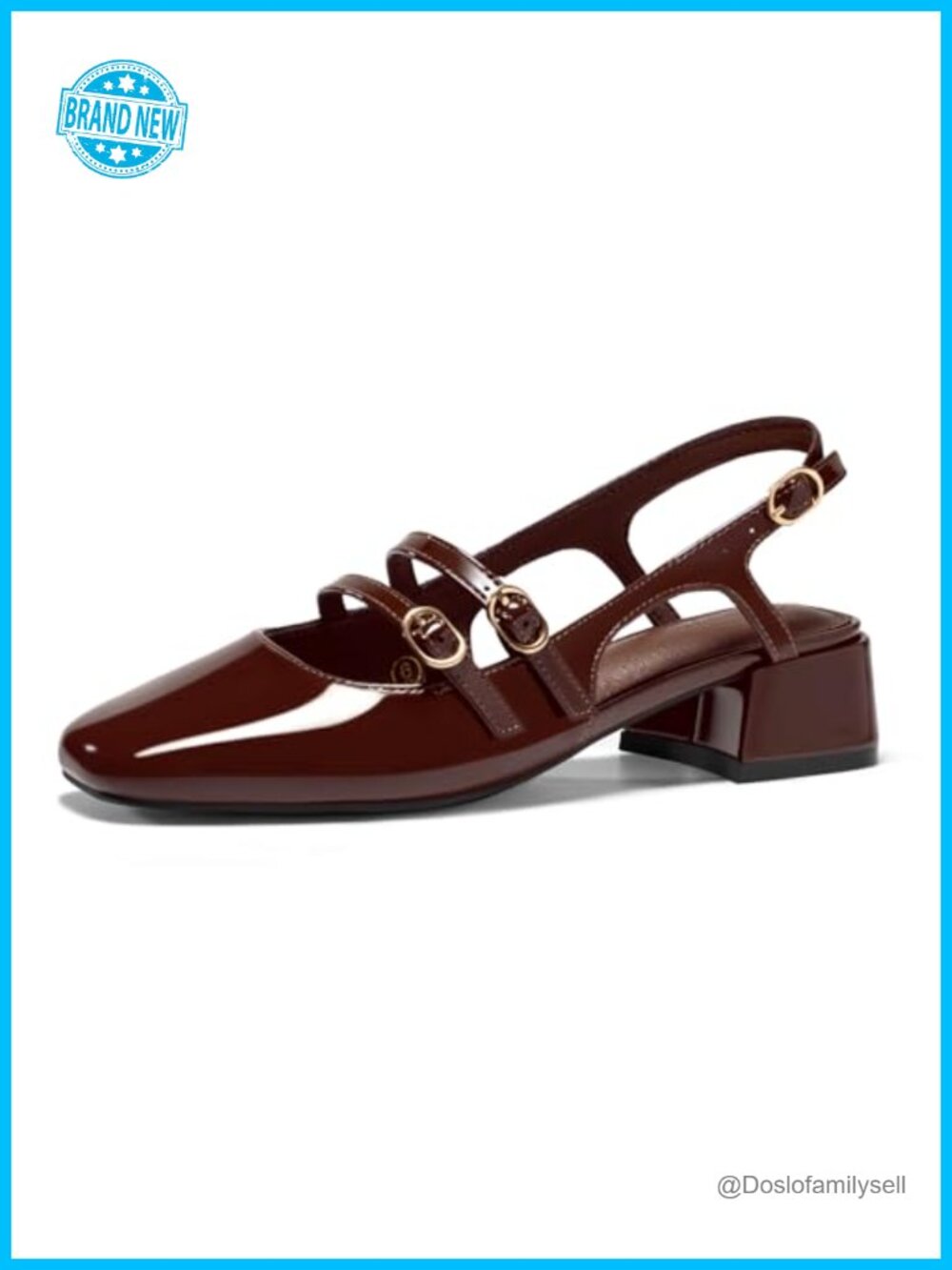 Mary Jane Chunky Low Heels Slingback Pumps Closed Square Toe Dress Shoes